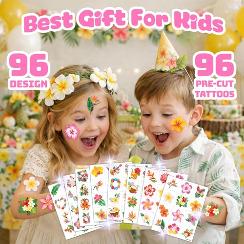96 PCS Tropical Flower Temporary Tattoos for Kids