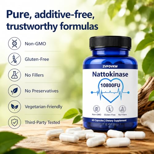 Nattokinase Supplement 10800 FU for Cardiovascular Wellness – 60 Vegan Capsules