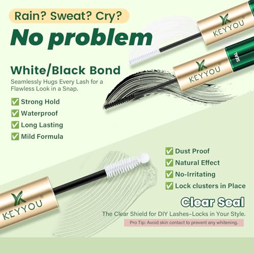 KEYYOU Lash Bond and Seal Waterproof Eyelash Glue 10ml - 2-Pack