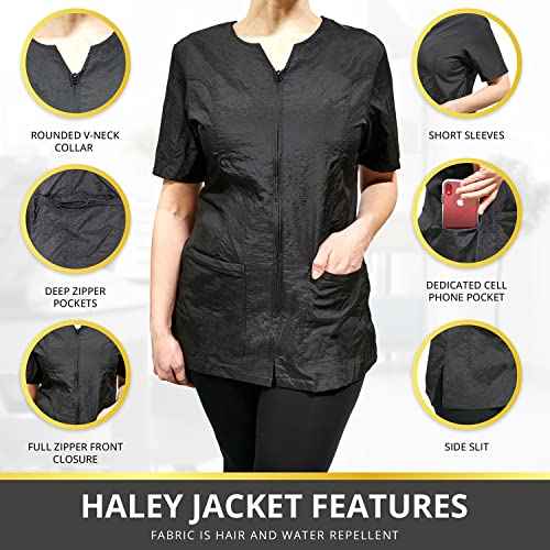 CHARLENE Haley Short Sleeves Jacket | High Fashion Hair Stylist Nylon Uniform | Water-Repellant Breathable Nylon