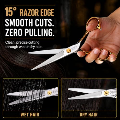 ANYSIN 5.5 Inch Professional Hair Cutting Shears - Japanese Stainless Steel Razor Edge Barber Scissors with Offset Handle & Gift Box