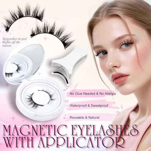 Magnetic Eyelashes With Applicator, Natural-looking, No Adhesive, No Eyeliner, Soft Comfortable Magnetic Lashes, Easy to Wear, Reusable (1Pair Eyelashes)