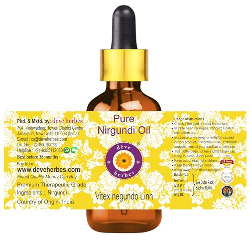 dève herbes Pure Nirgundi Oil (Vitex negundo Linn) with Glass Dropper (Pack of Two) 100ml X 2 (6.76 oz)