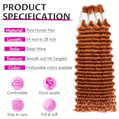 Gopukso 18-Inch Ginger Human Braiding Hair for Boho Braids - 50g (2 Bundles)