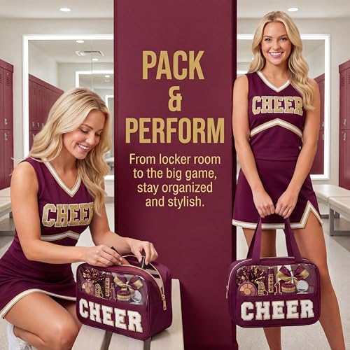 Cheer Makeup Bag with Chenille Letters - Clear Cosmetic Pouch for Cheerleaders