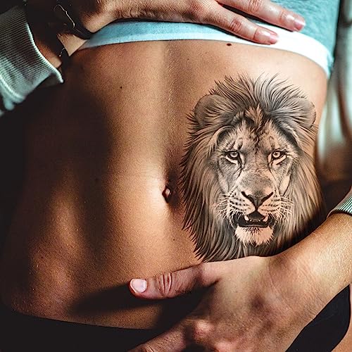 2 Sheets Realistic Animal Temporary Tattoos Stickers Sketch Lifelike Lion Roar Designs For Men Waterproof Arm Leg Fake Body Art, Gym & Parties Bold Masculine Decals