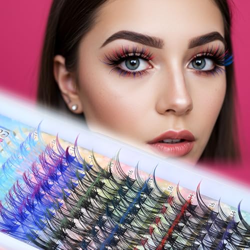 Colored Eyelash Clusters DIY Kit - 6 Colors, 14/16mm D Curl (96pcs)