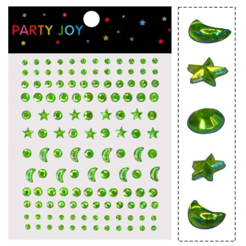 Moon Stars Face Gems Jewels Stick for Women Hair Face Diamonds Crystal Rhinestones Rave Party Festival Alien Club Body Face Eye Nail Makeup Stickers Temporary Tattoos (Green)