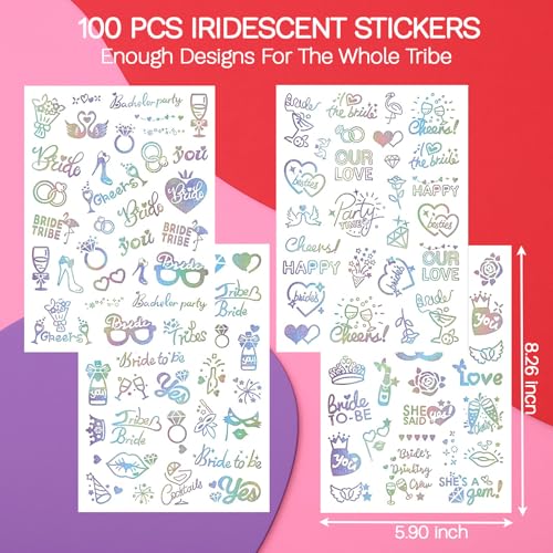 Bachelorette Tattoos - 100 Pc Iridescent Temporary Tattoo Set