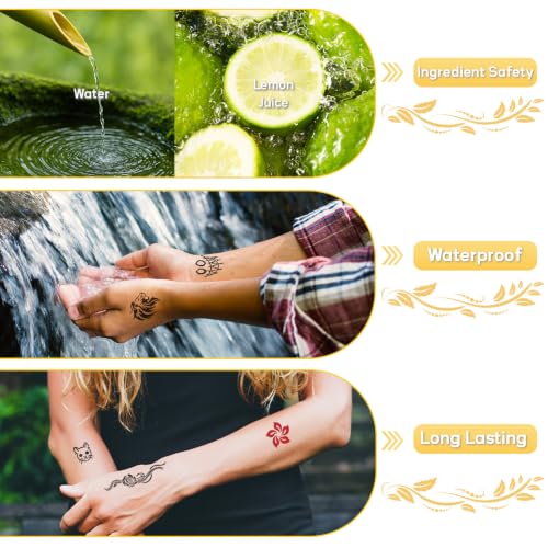 Temporary Tattoo Kit - 315 Designs, 9 Colors, 19 Stencils