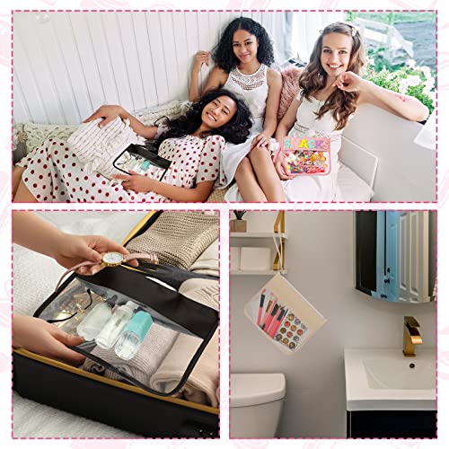Irenare 16 Pcs Clear Makeup Bag Toiletry Flat Zipper Pouch Preppy Waterproof Clear Cosmetic PVC Pouch with Wristlet Toiletry DIY Chenille Letter Snack Bag for Women(Multi Colors)