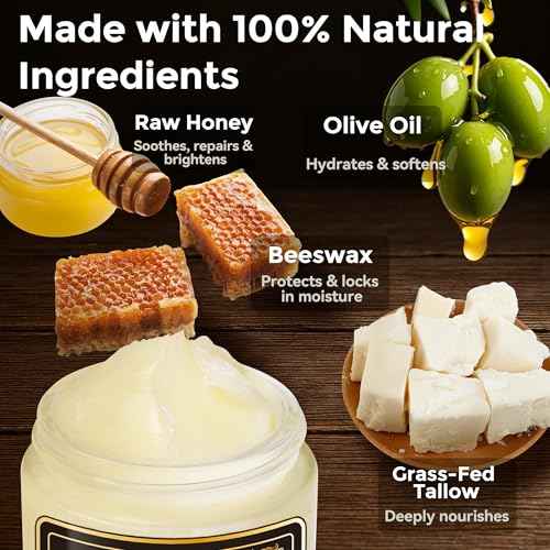 Beef Tallow and Honey Balm for Face, All-Natural Tallow and Balm for Face & Body, Grass-Fed Tallow with Raw Wild Honey, Ultra-Hydrating Moisturizer for Men and Women