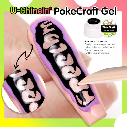 U-Shinein Black Poke Gel Nail Polish Kit with Base Coat & Wood Sticks