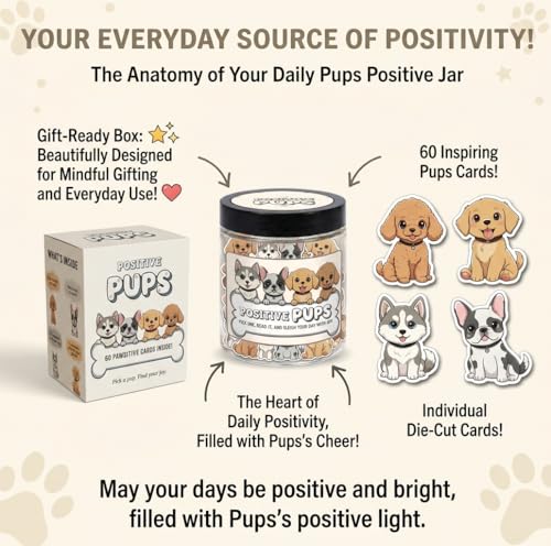 Positive Pups Jar with 60 Daily Affirmation Cards