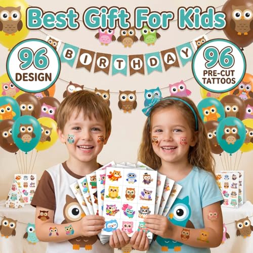 96 Owl Temporary Tattoos for Kids - Cute Cartoon Designs