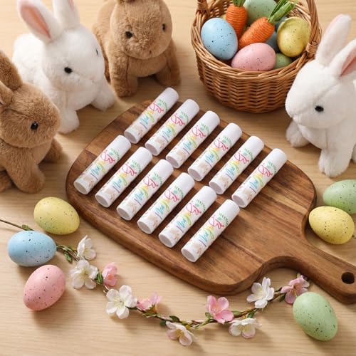 12 Pack Easter Gifts for Coworkers Employees Lip Balm Bulk Moisturizing Nourishing Lip Care Thank You Gift Set for Women Adults Adorable Easter Basket Stuffers Party Favors (Bunny)