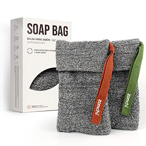 ZOMCHI Deep Exfoliating Soap Saver Bag for Bar Soap – 2 Pack, Grey