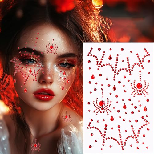 Spider Web Face Gems Stick On Rhinestones - Halloween Temporary Tattoos 2Pc