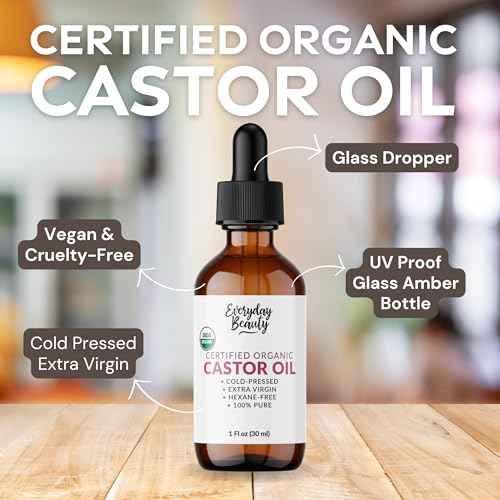 Organic Castor Oil - 100% Pure Certified USDA Organic, Cold Pressed & Hexane-Free, For Eyelashes, Eyebrows, Hair, Skin & Wellness Packs -1oz Glass Bottle & Dropper