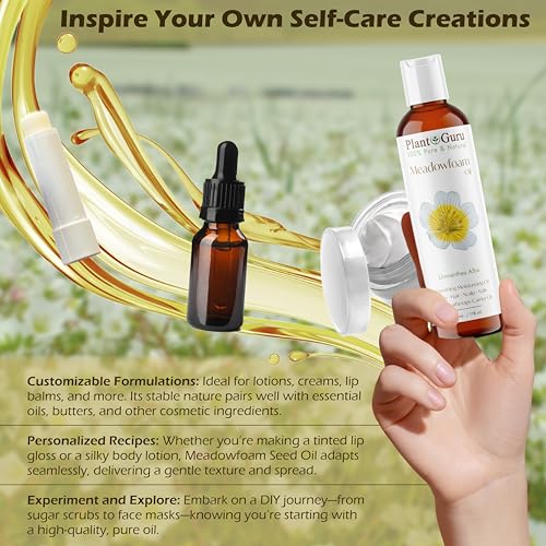Plant Guru Meadowfoam Oil 8 fl. oz. Cold Pressed 100% Pure Natural Carrier ? Skin, Face, Body, and Hair Moisturizer. Ideal for DIY Creams, Lotions, and Lip Balms