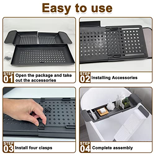 Expandable Bathtub Tray Caddy with Drain Holes & Armrests