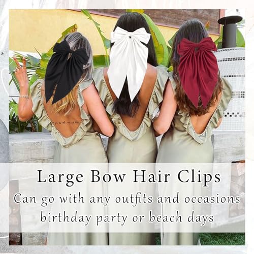 FULZTEY Hair Bows for Women Red Soft Satin Bow Hair Clips Coquette Bows Hair Barrettes with Long Tail Ribbon Bowknot Hair Accessories for Girls Teen 6 Pack