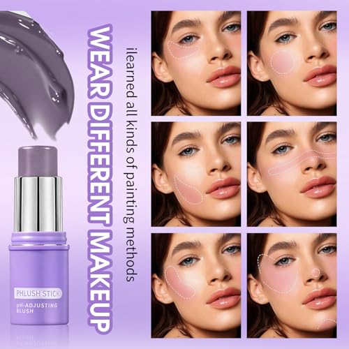 pH Blush Stick Multi-Use, 2pcs Hydrating Cream Blush for Cheeks, Eyes & Lips