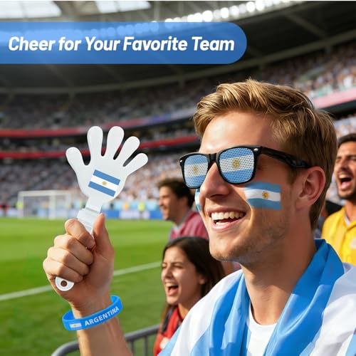 Argentina Fan Gear Set - 6-Piece Soccer Supporter Kit with Flag, Scarf, Face Paint, Glasses, Wristband & Clapper