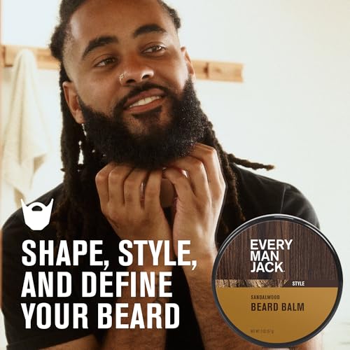 Every Man Jack Beard Balm - Moisturize, Strengthen And Style Your Beard w/Medium Hold - Light Sandalwood Scent - Made w/Naturally Derived Ingredients like Candelilla Wax and Shea Butter - 2 oz