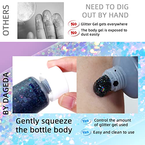 DAGEDA Holographic Body Glitter Gel - Black Chunky Shimmer Makeup