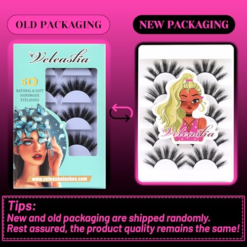 Veleasha 5D Faux Mink Lashes 5 Pairs - Fluffy False Eyelashes