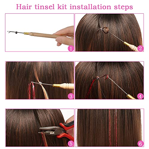 Fairy Hair Tinsel Kit with Tools 48 Inch Heat Resistant Safe 12 Colors Glitter Tinsel Hair Extensions 3200 strands (12 Colors, 3200 Strands)