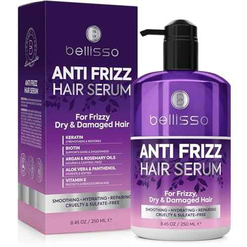 BELLISSO Anti Frizz Hair Serum for Frizzy and Damaged Hair - Humidity Treatment Control - Styling and Smoothing Products for Women and Men - 8.45 Fl Oz