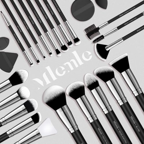Black Makeup Brush Set 25 Pcs with Sponges & Puff - Professional Makeup Kit