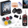 Special Effects SFX Halloween Makeup Kit, Professional Horror SFX Makeup Set with Scar Wax+Bruise Palette+Fake Blood Spray+Realistic Blood Gel for Wounds, for Realistic Zombie, Vampire&Demon
