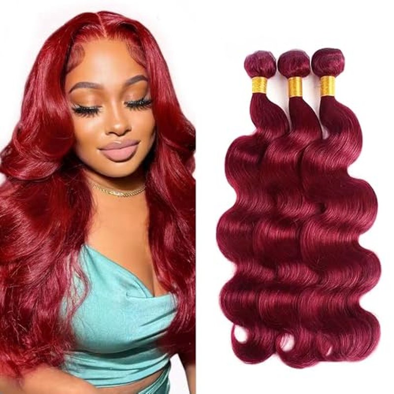 99J Burgundy Body Wave Human Hair Bundles 24 26 28 Inch