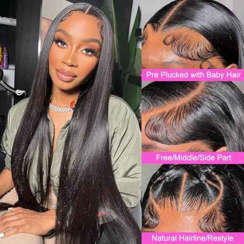 Lace Front Wigs Human Hair Straight HD Lace Front Wigs Pre Plucked with Baby Hair 200 Density 13x4 Frontal Wigs Straight Wigs Human Hair Glueless Wigs for Women 24 Inch
