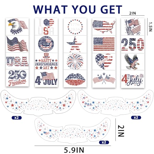 4th of July Temporary Tattoos & Glitter Freckles - Patriotic USA