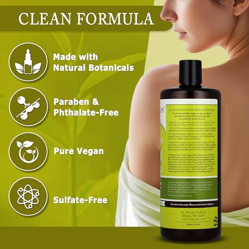 Dr. Woods Tea Tree Liquid Castile Soap with Pump - Castile Soap with Pure Tea Tree Oil, Body Wash for Men and Women, Organic Shea Butter, Natural Cleaner for Face, Hands, and Body - 32 Fl Oz