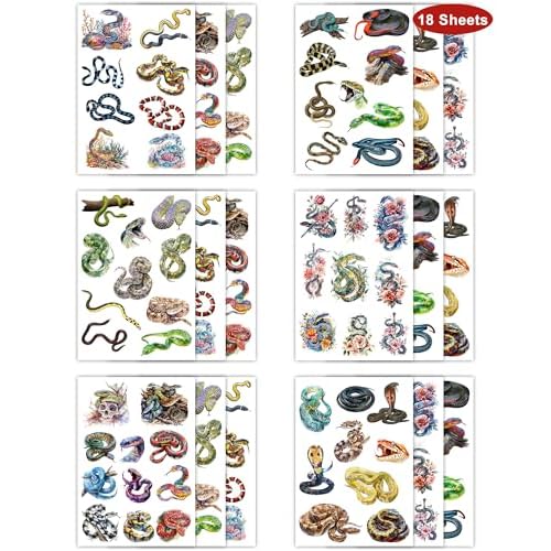 ANTING 168 Pieces Snake Temporary Tattoos,18 Sheets Snake Themed Tattoos Stickers Party Decoration Supplies Party favors for Kids Adults