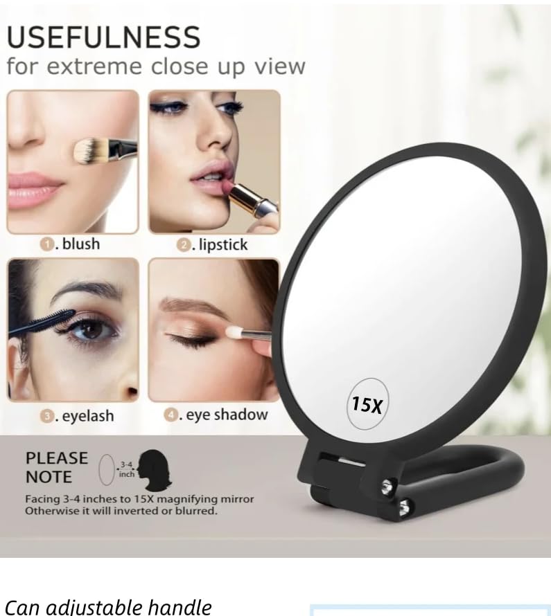 Stianiiie Black 1X/15X Double Sided Travel Handheld Mirror for Makeup & Grooming