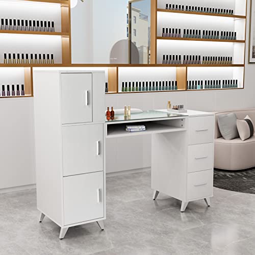OmySalon Manicure Table with Glass Top & Wrist Rest