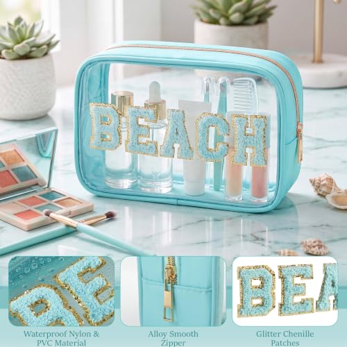 Clear Beach Makeup Bags 15-Pc Set Waterproof Chenille Letter