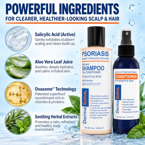 Dermasolve Medicated Dandruff & Psoriasis Shampoo + Leave-In Conditioner Spray Set