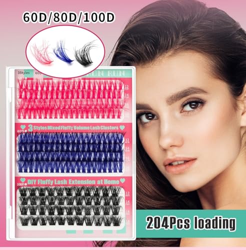 3-Color D-Curl Cluster Lashes 60D/80D/100D Kit with Curler
