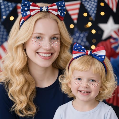 4th of July Temporary Face Tattoos - 8 Pack Red White Blue Stars