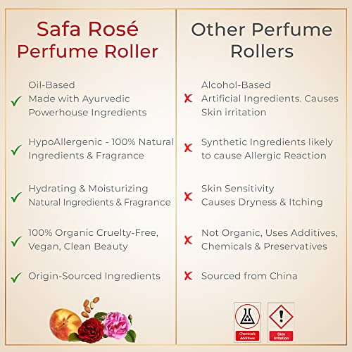 SAFA Rosé Fragrance Oil Roller (No Alc) Bulgarian Damask Rose Scent | Organic Oil for Women & Men | 10 mL .33 fl Oz