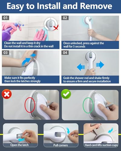 NKJVE 2 Pack 16.1-inch Suction Cup Shower Handles for Elderly Safety, No Drilling