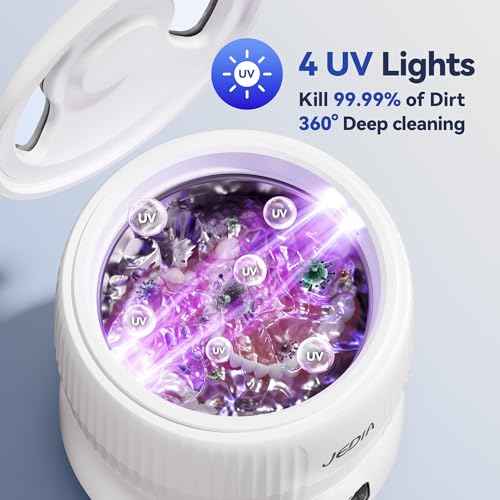 2025 Upgrade JEDIA Ultrasonic Retainer Cleaner Machine with 4 Modes ? 45kHz 180ML Ultrasonic Cleaner for Retainer, Denture, Mouth Guard, Jewelry, Ring, Leak-Proof Detachable Tank & Base, Easy-to-Clean