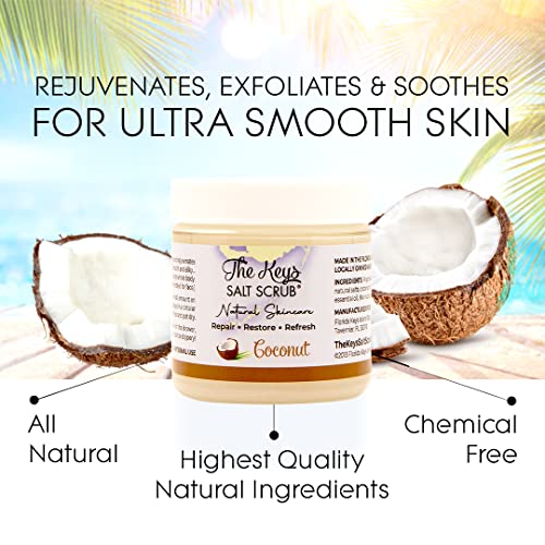 The Keys Sea Salt Scrub - Exfoliating Coconut Body Scrub, Hand Scrub, & Foot Scrub for Men, & Women, Salt Scrub Body Exfoliater, Coconut Scrub, with Pure Florida Sea Salt & Organic Coconut Oil 3.4 oz